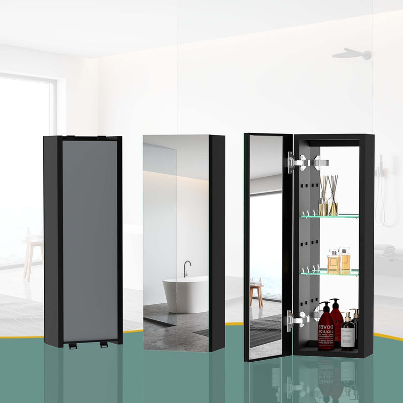 30x10 inch Medicine Cabinets Aluminum Bathroom Medicine Cabinet Adjustable Glass Shelves Black