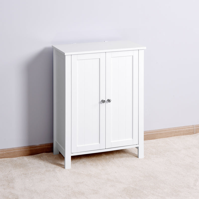 Bathroom Floor Storage Cabinet with Double Door Adjustable Shelf, White