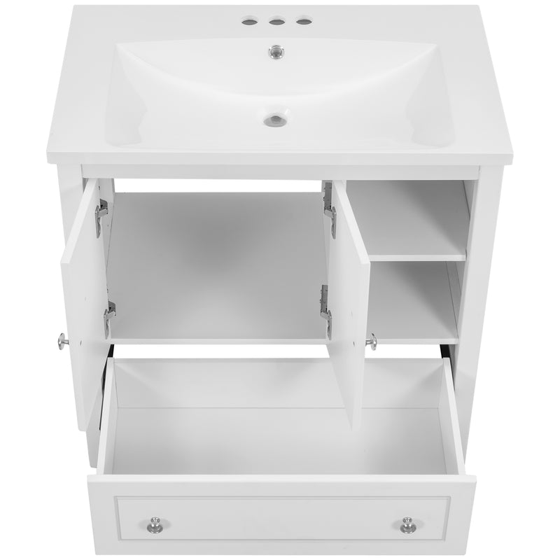 [VIDEO] 30" Bathroom Vanity with Sink, Bathroom Storage Cabinet with Doors and Drawers, Solid Wood Frame, Ceramic Sink, White