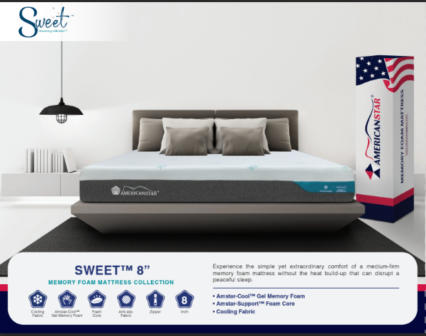 Sweet 8" King Mattress, Cool Gel Memory Foam with Ice Feel Cooling Fabric, Firm Foam Core Support, Made in USA