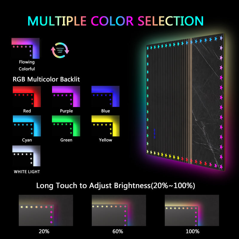 55X36 inch LED Bathroom Mirror with Lights Backlit RGB Color Changing Lighted Mirror for Bathroom Wall Dimmable Anti-Fog Memory Rectangular Vanity Mirror (RGB Multicolor Backlit + Front-Lighted