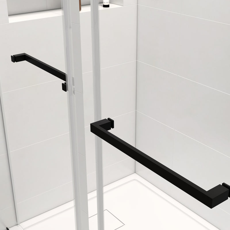 72*76" Double Sliding Frameless Shower Door Matte Black Without Buffer