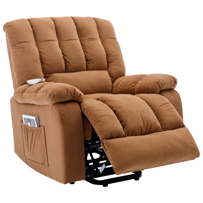 Massage Recliner Chair Electric Power Lift Recliner Chairs with Heat, Vibration, Side Pocket for Living Room, Bedroom, Light Brown