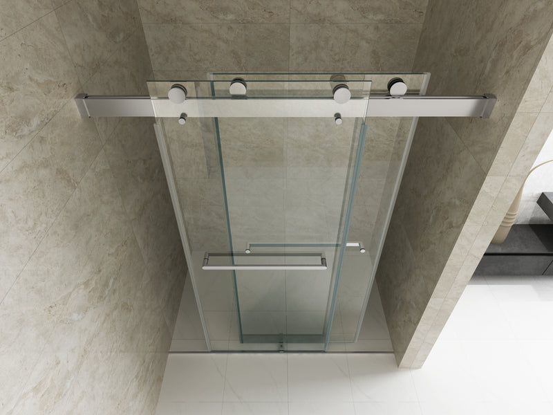 Elan 44 to 48 in. W x 76 in. H Sliding Frameless Soft-Close Shower Door with Premium 3/8 Inch (10mm) Thick Tampered Glass in Chrome 
 23D02-48C