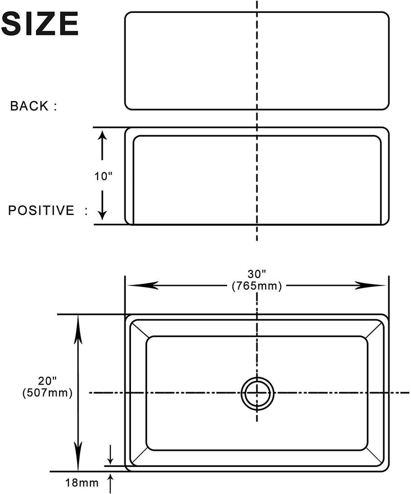 30 inch Fireclay Kitchen Sink Farmhouse Reversiable Single Bowl, Apron Farm White Single Bowl Sink