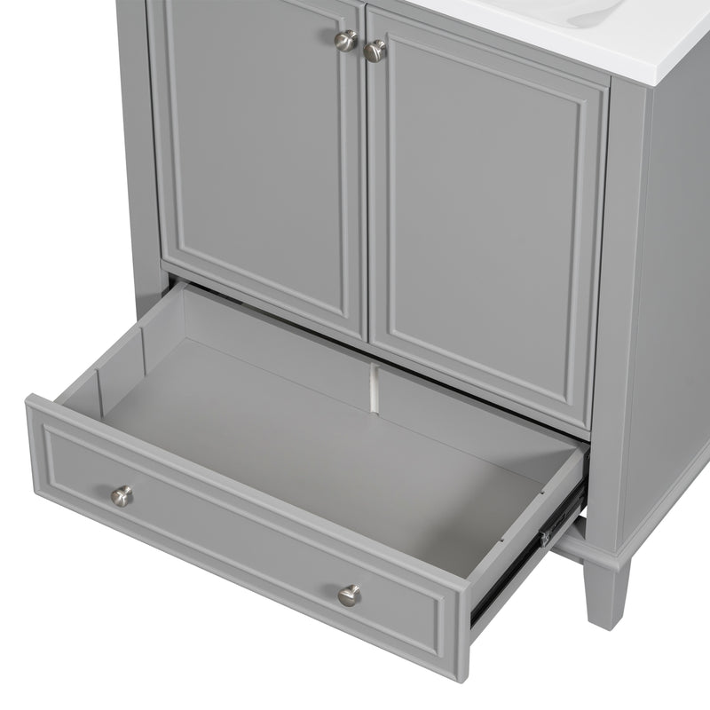 30" Bathroom Vanity with Sink Combo, Multi-functional Bathroom Cabinet with Doors and Drawer, Solid Frame and MDF Board, Grey