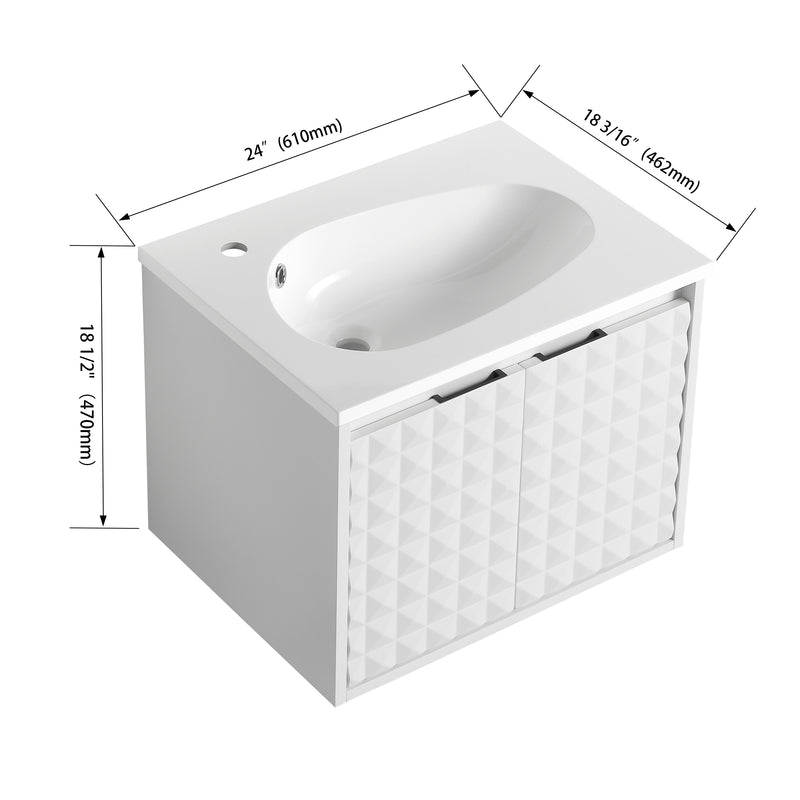 24 Inch Wall Mounted  Bathroom Vanity With SInk, Soft Close Doors, For Small Bathroom (KD-PACKING)