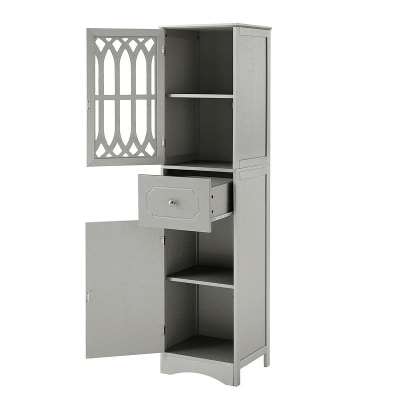 Tall Bathroom Cabinet, Freestanding Storage Cabinet with Drawer and Doors, MDF Board, Acrylic Door, Adjustable Shelf, Grey