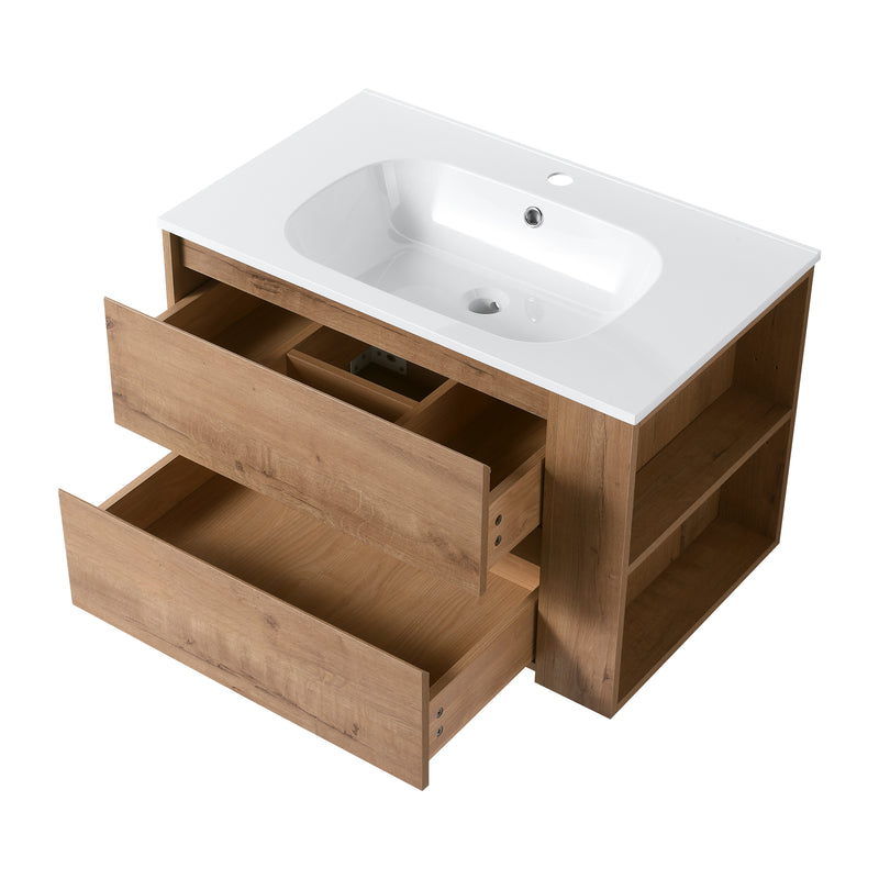 30" Wall Mounting Bathroom Vanity With Gel Sink, Soft Close Drawer