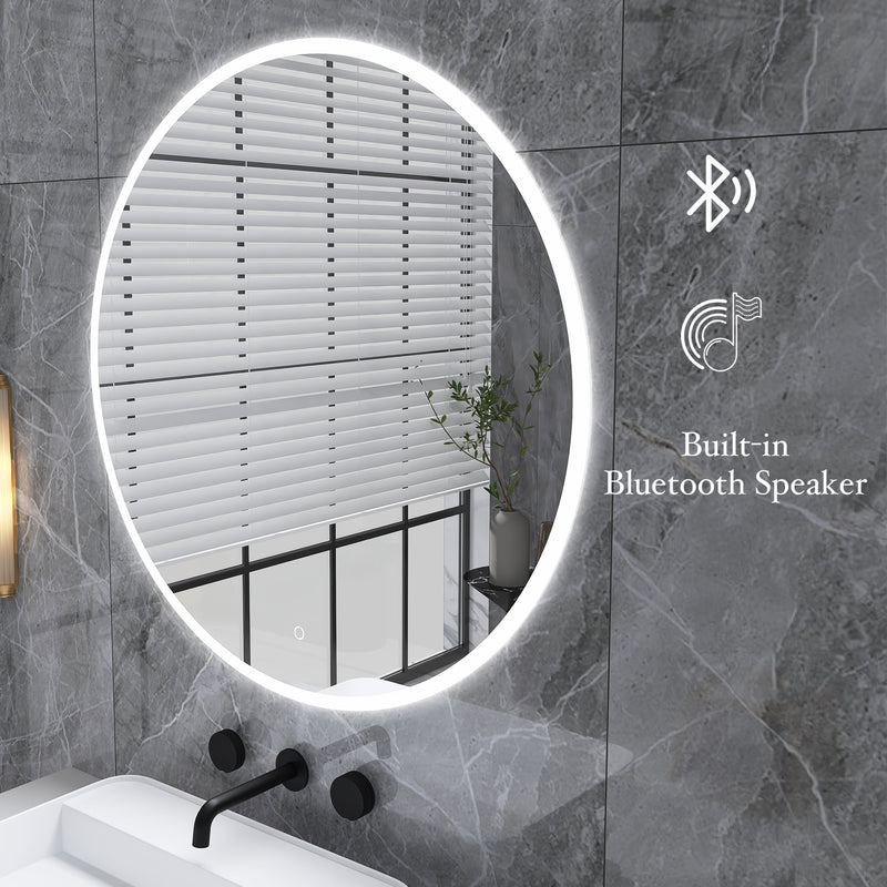 32 in. Round Wall-Mounted Dimmable LED Bathroom Vanity Mirror with Defogger and Bluetooth Music Speaker