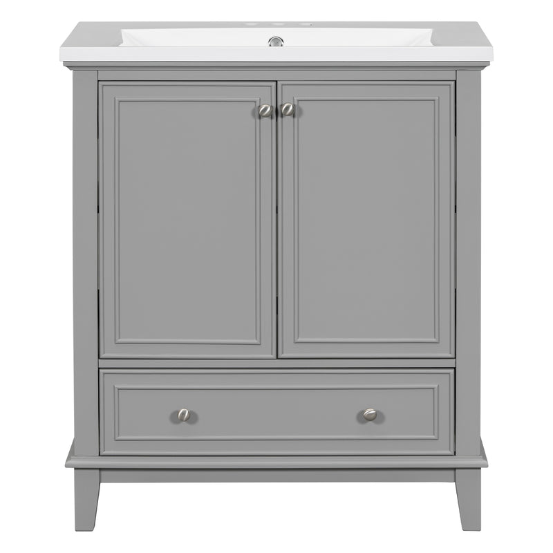 30" Bathroom Vanity with Sink Combo, Multi-functional Bathroom Cabinet with Doors and Drawer, Solid Frame and MDF Board, Grey