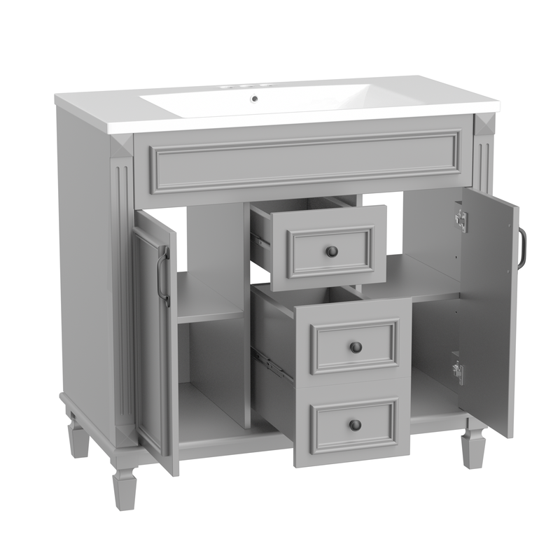 36'' Bathroom Vanity with Top Sink, Modern Bathroom Storage Cabinet with 2 Soft Closing Doors and 2 Drawers, Single Sink Bathroom Vanity