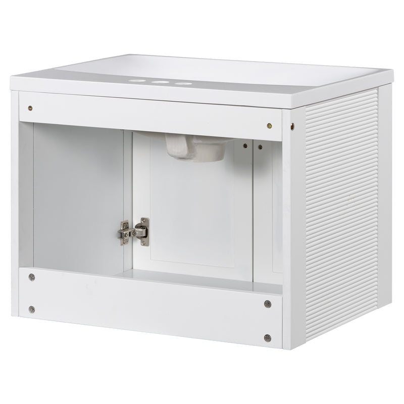 24" Wall Mounted Bathroom Vanity with Ceramic Basin, Two Shutter Doors, Solid Wood & MDF Board, White (One Package)