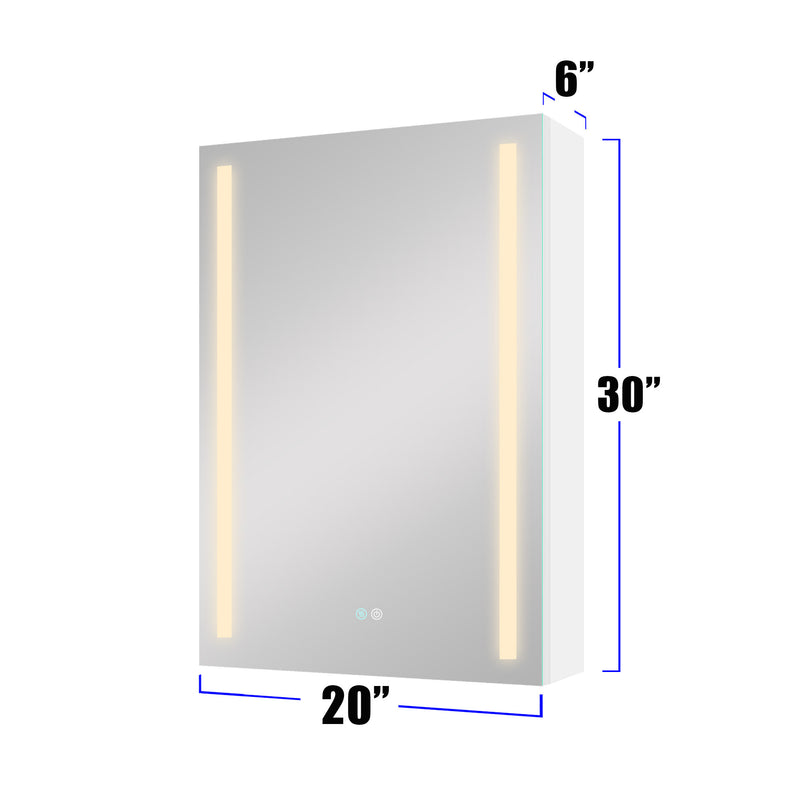 30x20 inch LED Bathroom Medicine Cabinet Surface Mounted Cabinets With Lighted Mirror  White Right Open