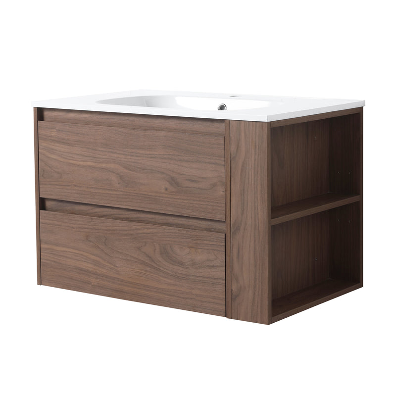 30" Wall Mounting Bathroom Vanity With Gel Sink, Soft Close Drawer