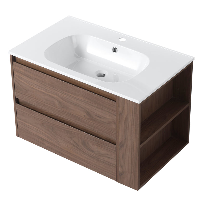 30" Wall Mounting Bathroom Vanity With Gel Sink, Soft Close Drawer