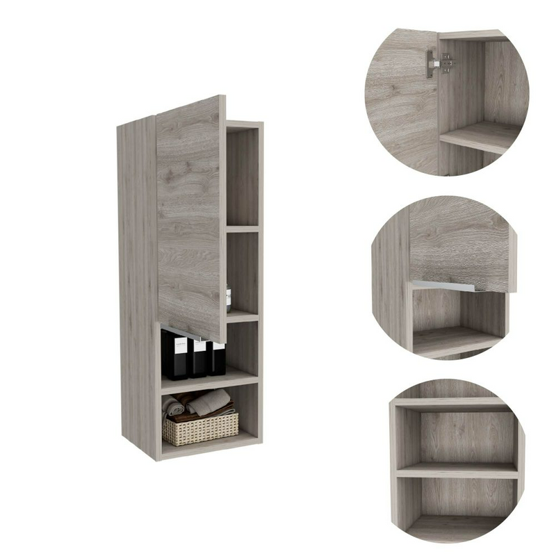 Medicine Cabinet Hazelton, Open and Interior Shelves, Light Gray Finish