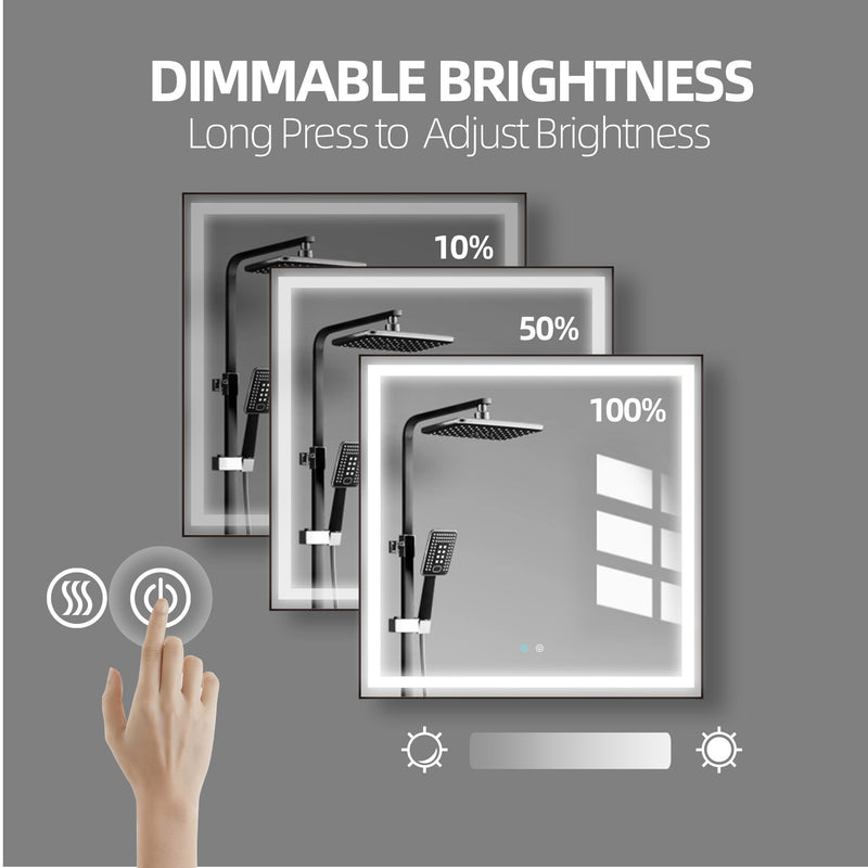 36 x 36 LED Mirror for Bathroom, LED Vanity Mirror, Adjustable 3 Color, Dimmable Vanity Mirror with Lights, Anti-Fog, Touch Control Wall Mounted Bathroom Mirror,Vertical