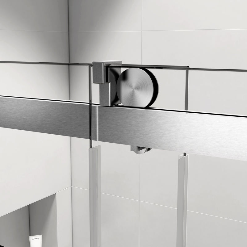 60*76" Single Sliding Frameless Shower Door Brushed Nickel With Buffer