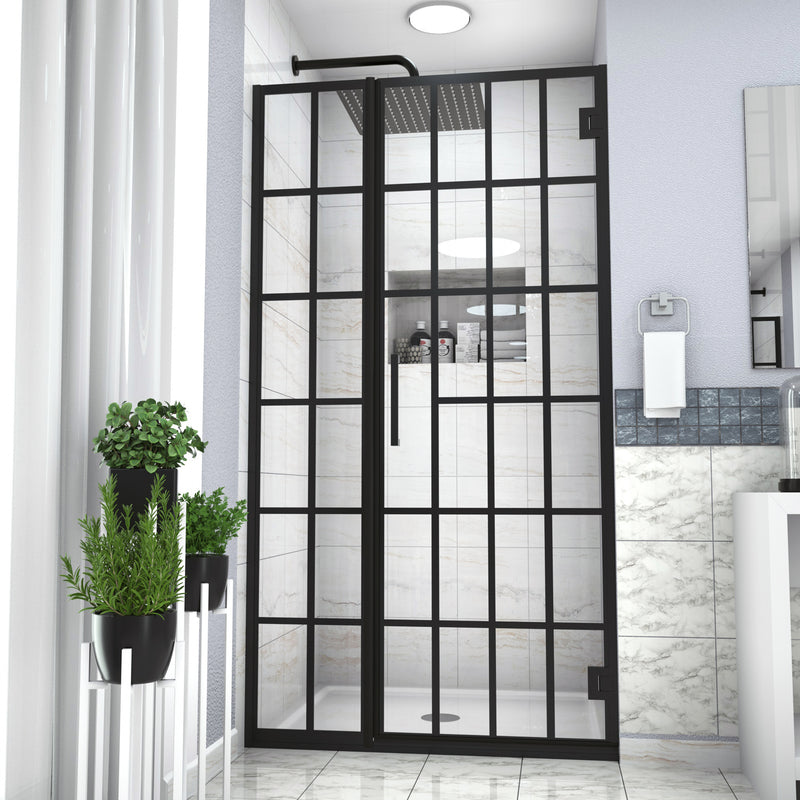 Shower Door 34" W x 72" H Single Panel Frameless Fixed Shower Door, Open Entry Design in Matte Black