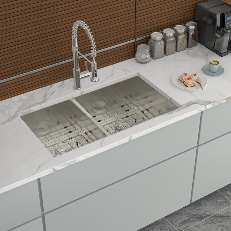 Double Bowl(50/50) Undermount Sink- 33"x19" Double Bowl Kitchen Sink 16 Gauge with Two 10" Deep Basin