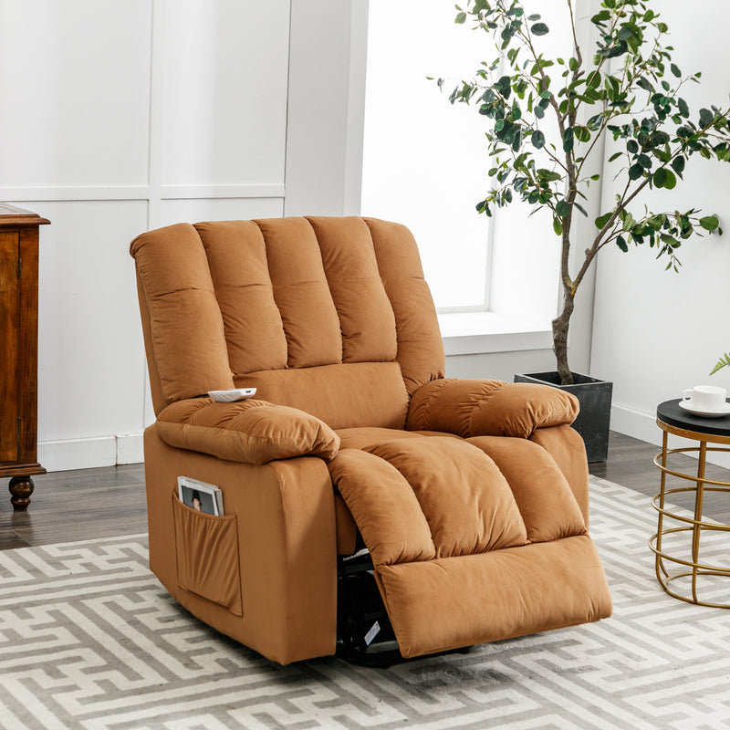 Massage Recliner Chair Electric Power Lift Recliner Chairs with Heat, Vibration, Side Pocket for Living Room, Bedroom, Light Brown