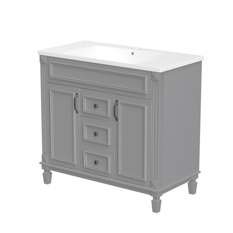 36'' Bathroom Vanity with Top Sink, Grey Mirror Cabinet, Modern Bathroom Storage Cabinet with 2 Soft Closing Doors and 2 Drawers, Single Sink Bathroom Vanity