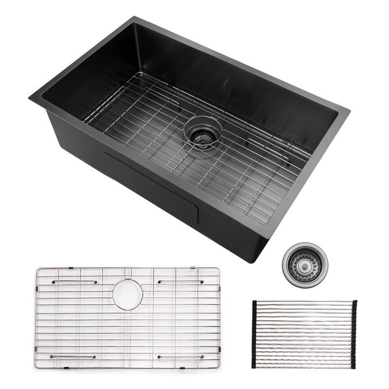 32x19 inch  Undermount Kitchen Sink 16 Gauge Stainless Steel Single Bowl Kitchen Sink Gunmetal Black