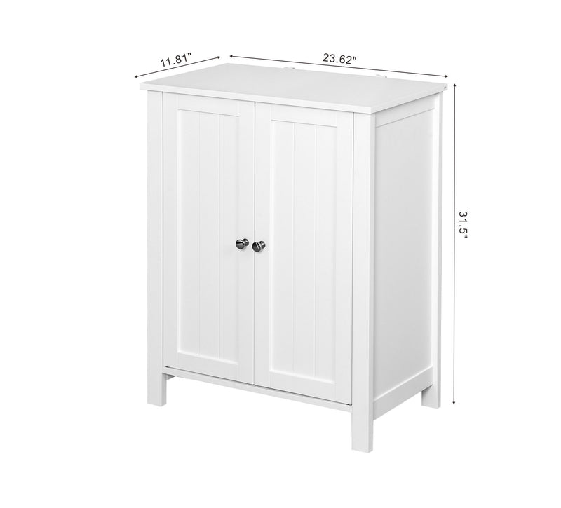 Bathroom Floor Storage Cabinet with Double Door Adjustable Shelf, White