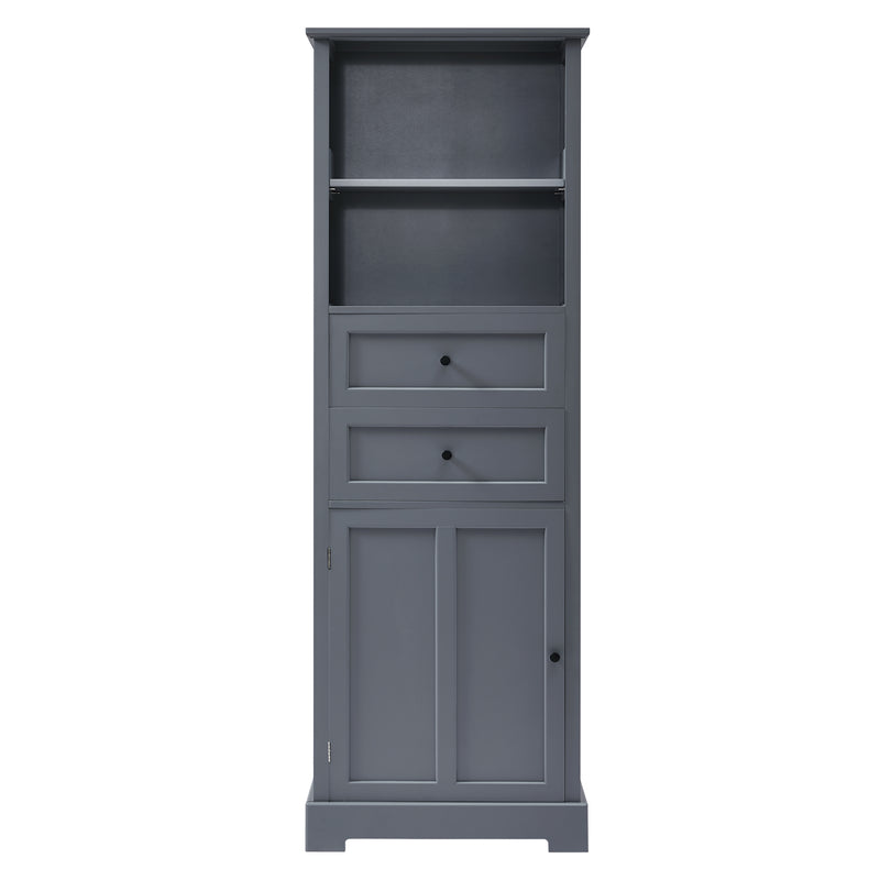 Bathroom Storage Cabinet, Tall Storage Cabinet with Two Drawers, Open Storage, Adjustable Shelf, Grey