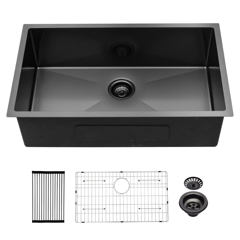 32 Inch Undermount Sink - 32" x 19" x 10" Gunmetal Black Undermount  Kitchen Sink 16 Gauge 10 Inch Deep Single Bowl Kitchen Sink Basin