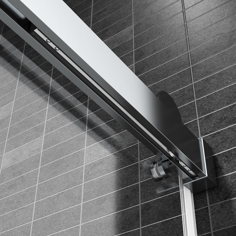 60*76" Single Sliding Frameless Shower Door Brushed Nickel With Buffer