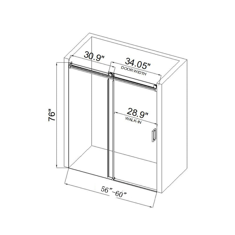 60*76" Single Sliding Frameless Shower Door Matte Black With Buffer