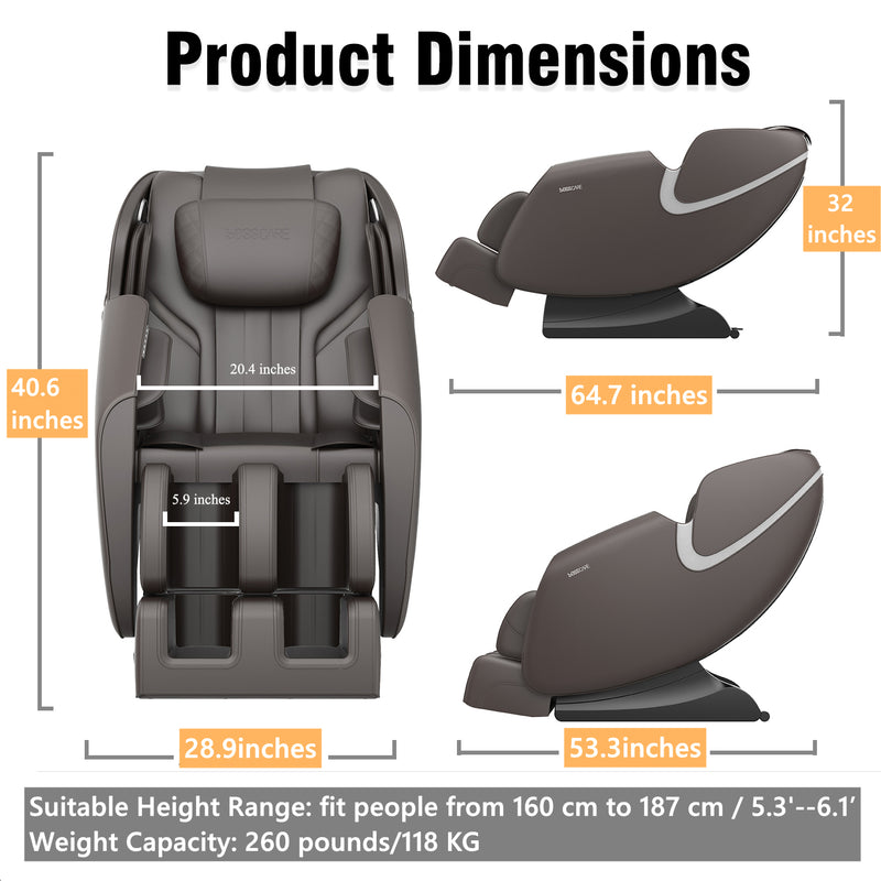 Massage Chair Recliner with Zero Gravity, Full Body Airbag Massage Chair with Bluetooth Speaker, Foot Roller Brown