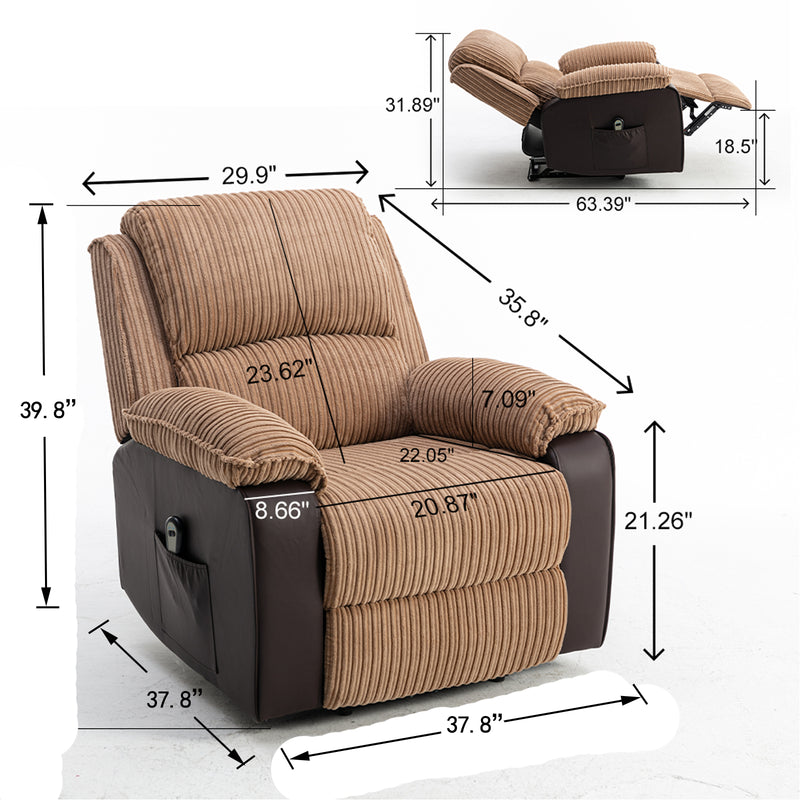 Brown Fabric Recliner Chair  Theater Single Recliner Thick Seat and Backrest, suitable for living room, side bags Electric sofa chair, electric remote control.The angle can adjust freely