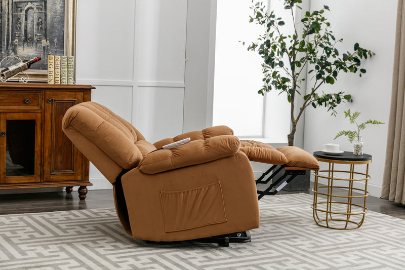 Massage Recliner Chair Electric Power Lift Recliner Chairs with Heat, Vibration, Side Pocket for Living Room, Bedroom, Light Brown