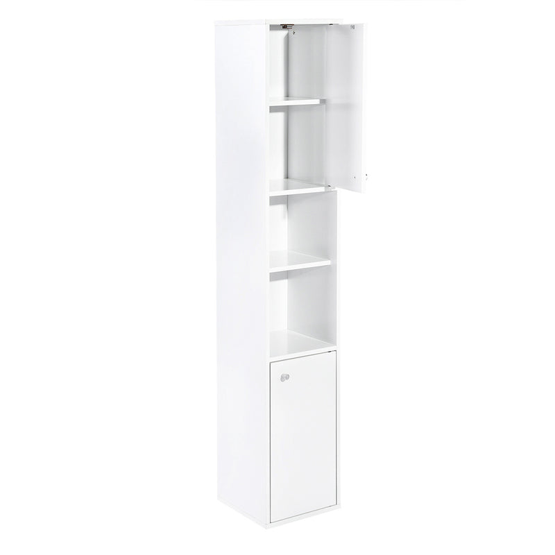 White Bathroom Storage Cabinet with Shelf Narrow Corner Organizer Floor Standing (H63 6 Shelves 2 Door)