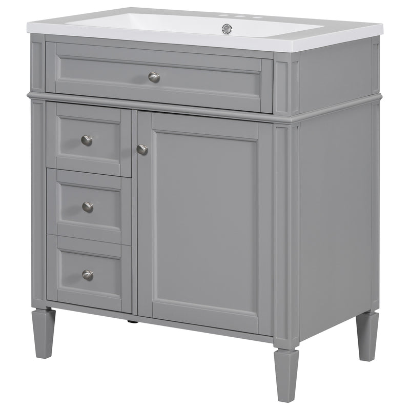 30'' Bathroom Vanity with Top Sink, Modern Bathroom Storage Cabinet with 2 Drawers and a Tip-out Drawer, Single Sink Bathroom Vanity