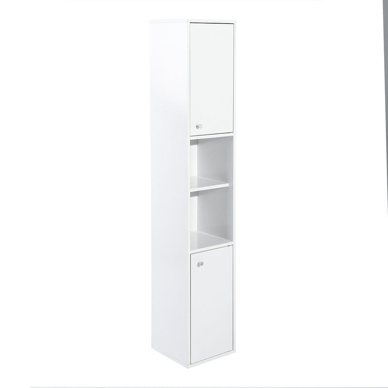 White Bathroom Storage Cabinet with Shelf Narrow Corner Organizer Floor Standing (H63 6 Shelves 2 Door)