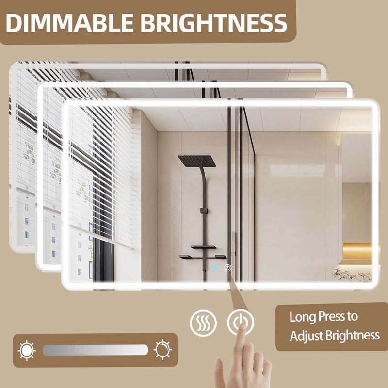 60 x 36 LED Mirror for Bathroom, LED Vanity Mirror, Adjustable 3 Color, Dimmable Vanity Mirror with Lights, Anti-Fog, Touch Control Wall Mounted Bathroom Mirror,Vertical