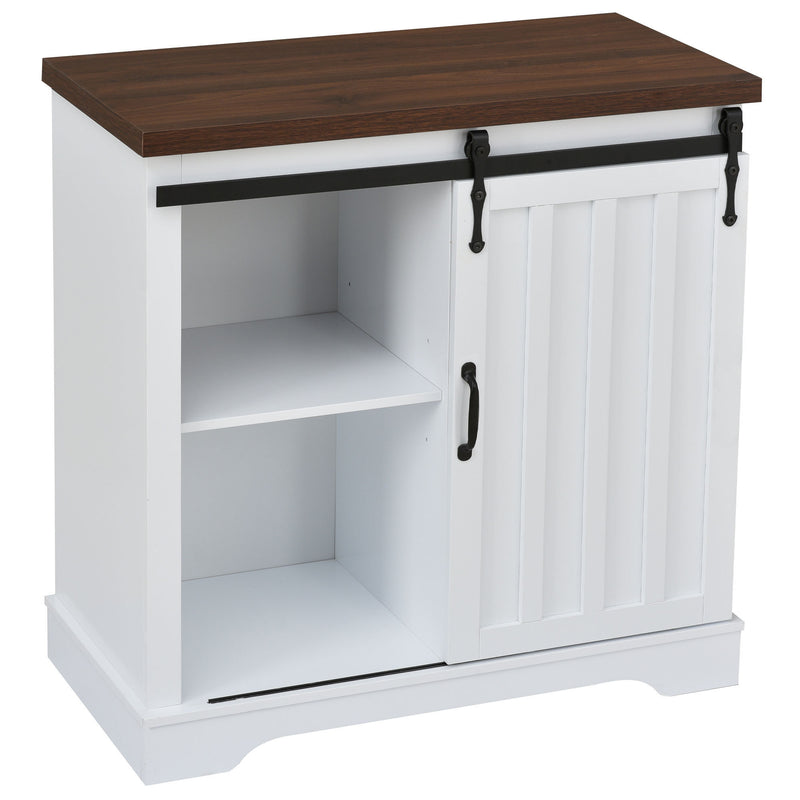 Bathroom Storage Cabinet, Freestanding Accent Cabinet, Sliding Barn Door, Thick Top, Adjustable Shelf, White and Brown