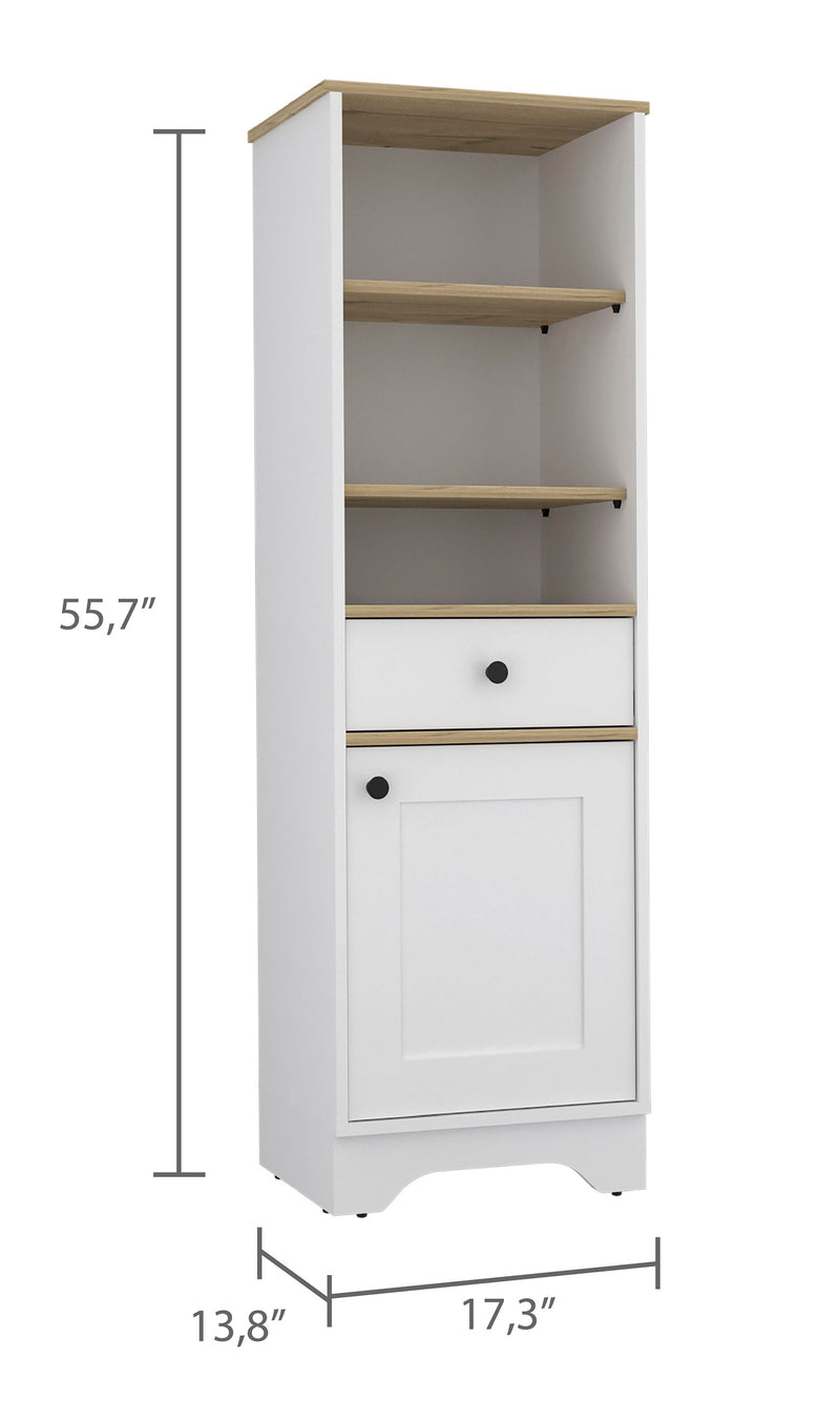 Andalusia 1-Drawer 3-Shelf Linen Cabinet Light Oak and White