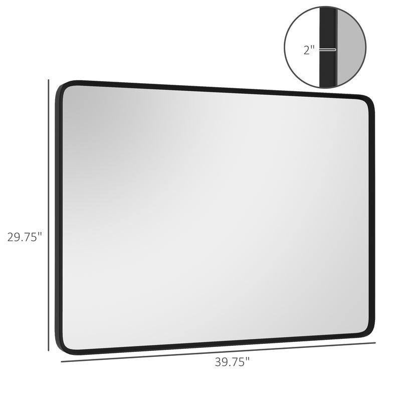 HOMCOM 40 x 30 Inch Wall Mirror, Aluminum Frame Rectangular Wall Mirrors Decorative Mirror, 5-Layer Float Technology Mirror for Home Decor, Bathroom, Corner Hangs (Horizontal/Vertical)