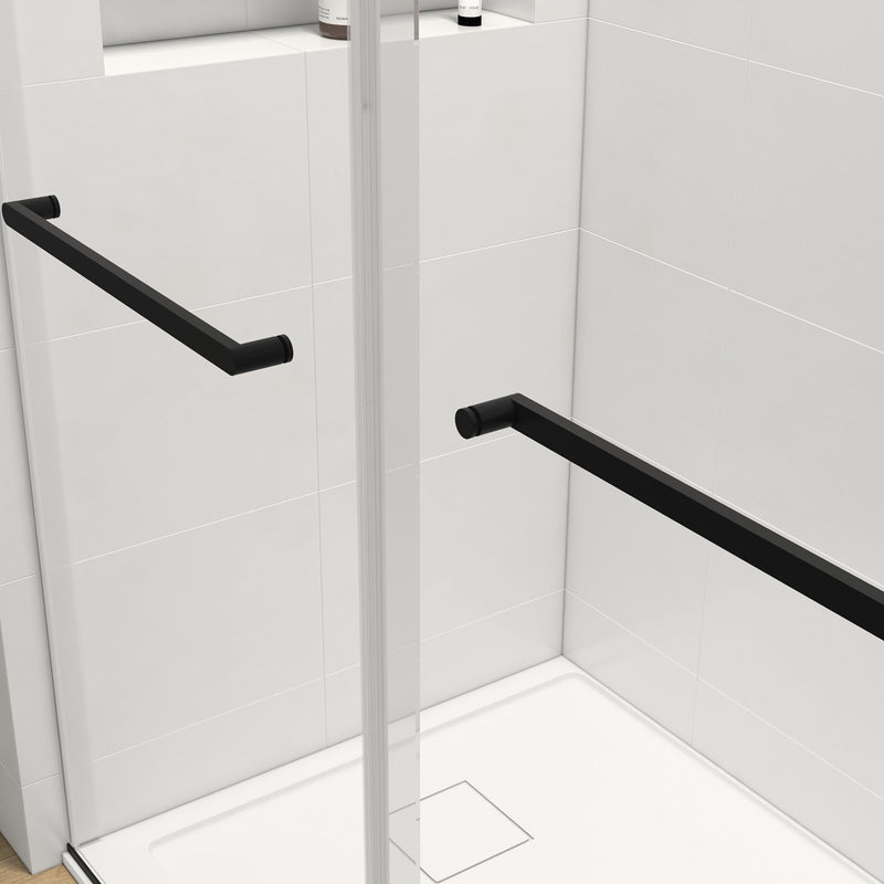 72*76" Double Sliding Frameless Shower Door Matte Black With Buffer