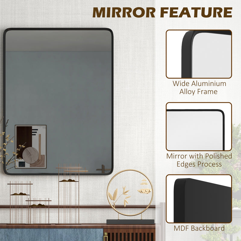 HOMCOM 40 x 30 Inch Wall Mirror, Aluminum Frame Rectangular Wall Mirrors Decorative Mirror, 5-Layer Float Technology Mirror for Home Decor, Bathroom, Corner Hangs (Horizontal/Vertical)