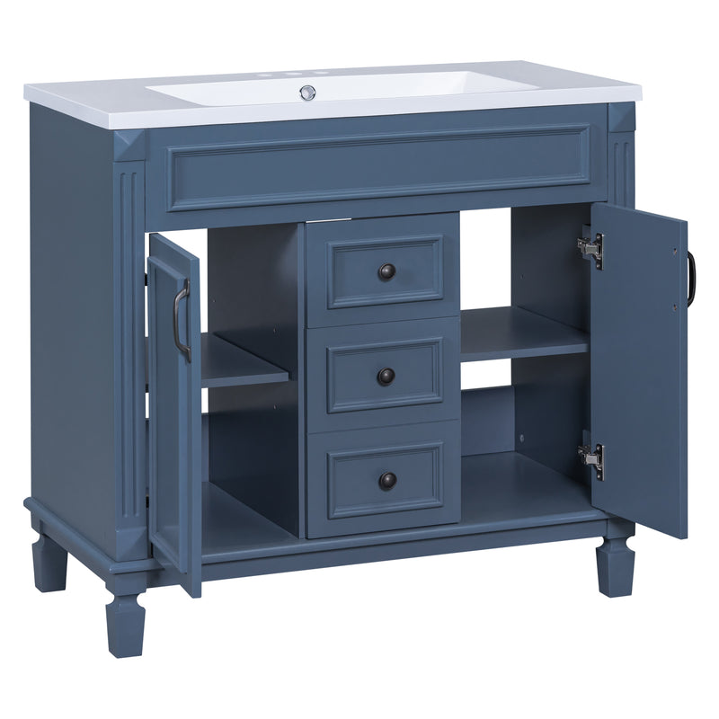 36'' Bathroom Vanity without Top Sink, Royal Blue Cabinet only, Modern Bathroom Storage Cabinet with 2 Soft Closing Doors and 2 Drawers(NOT INCLUDE BASIN SINK)