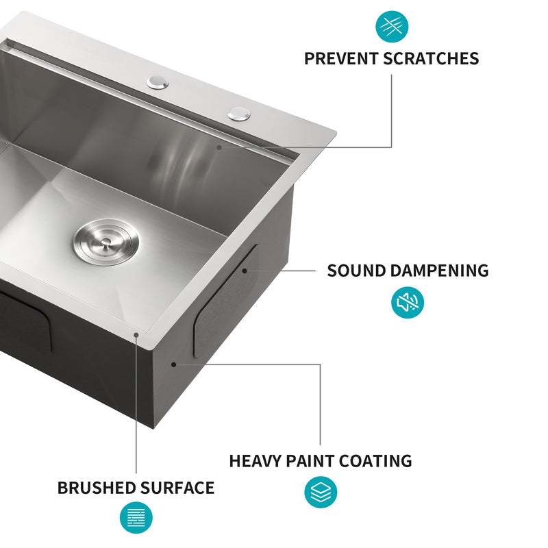 28 Inch Drop in Kitchen Sink - 28 "x 22" Kitchen Sink Stainless Steel 16 Gauge Workstation Sink Drop-in Topmount Single Bowl Kitchen Sink