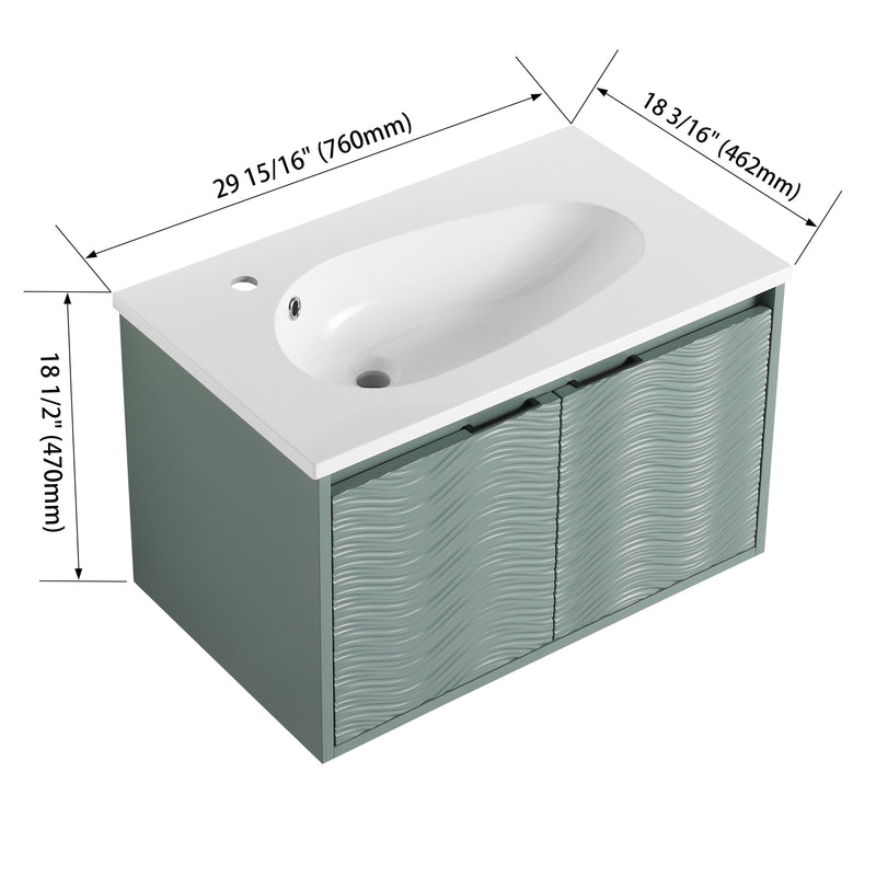 30 Inch Wall Mounted Bathroom Vanity, Soft Close Doors, For Small Bathroom (KD-Packing)