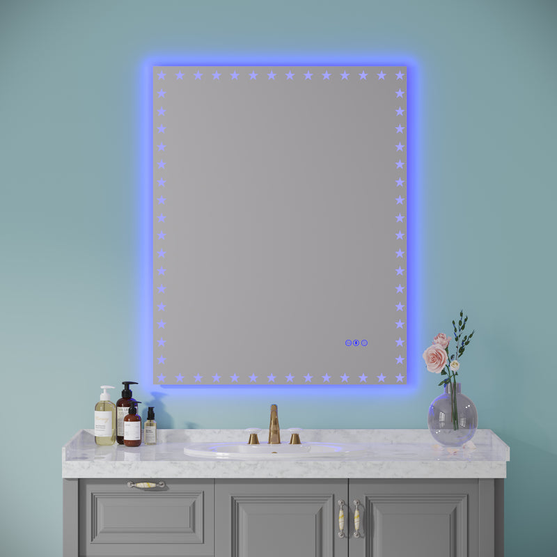 40×32  inch LED Bathroom Mirror with Lights Backlit RGB Color Changing Lighted Mirror for Bathroom Wall Dimmable Anti-Fog Memory Rectangular Vanity Mirror (RGB Multicolor Backlit + Front-Lighted )