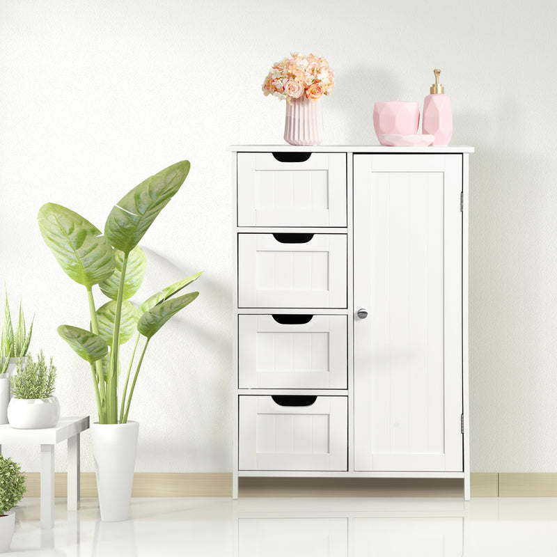 White Bathroom Storage Cabinet, Floor Cabinet with Adjustable Shelf and Drawers